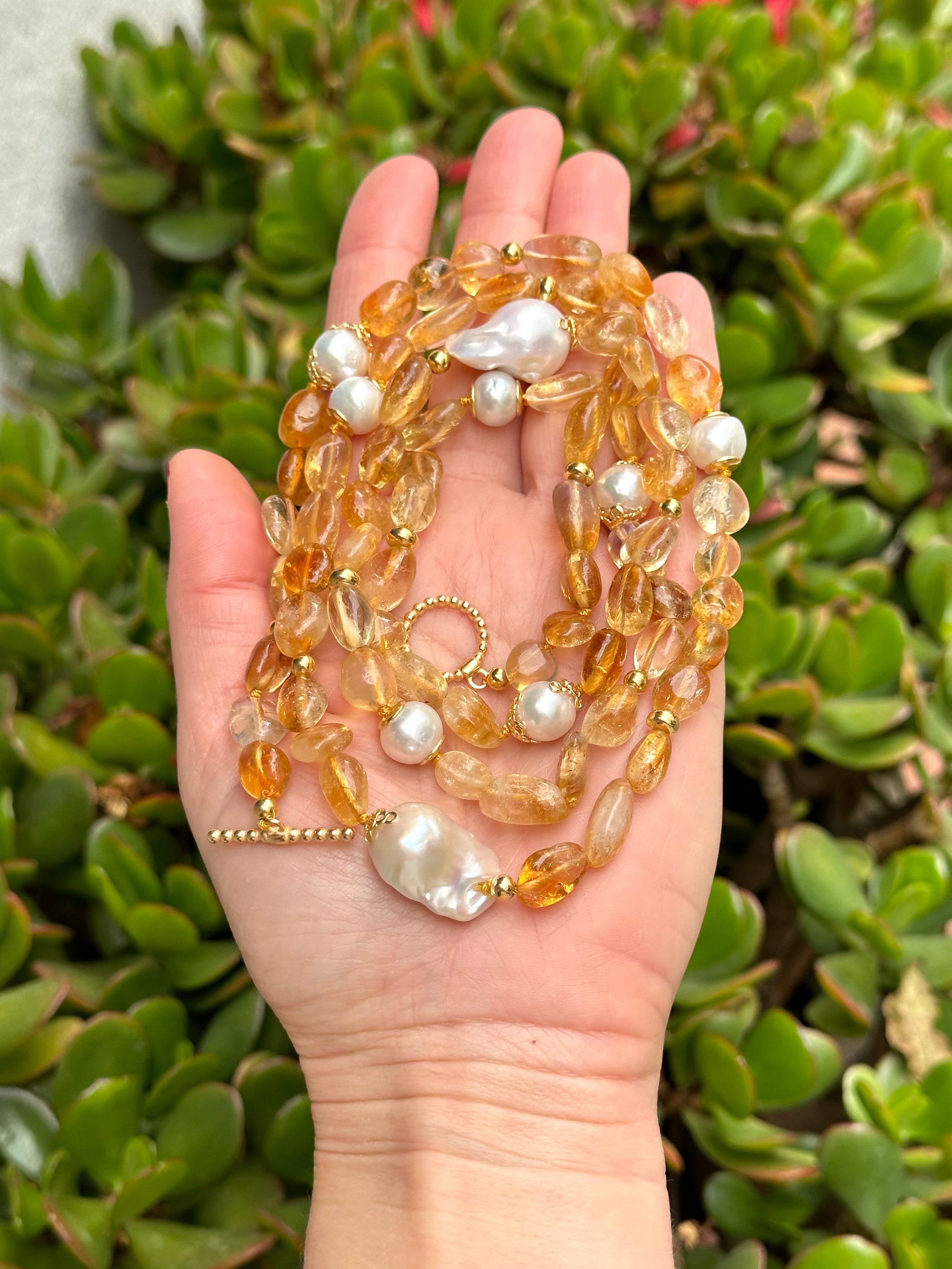 Long Citrine And Pearl Necklace “Sancti Petri”