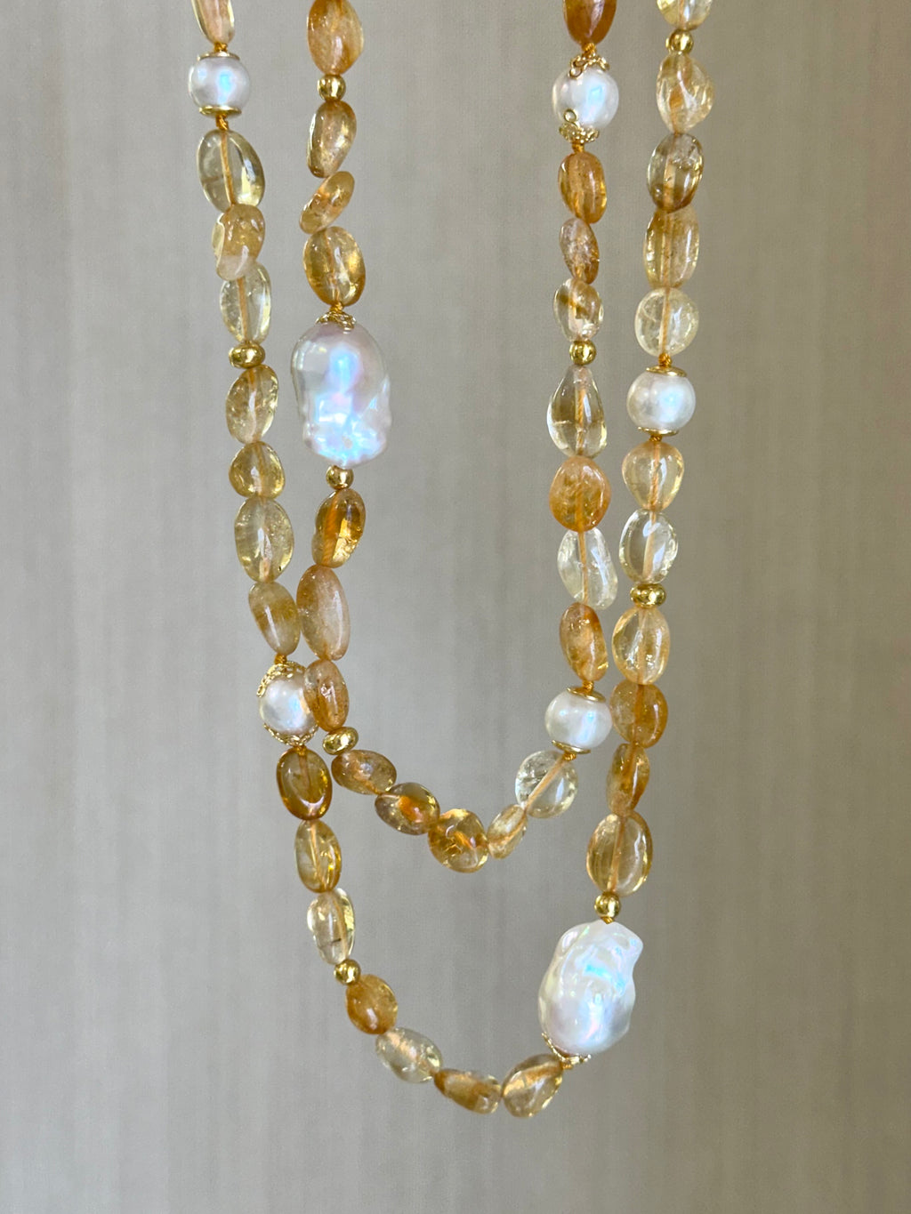 Long Citrine And Pearl Necklace “Sancti Petri”