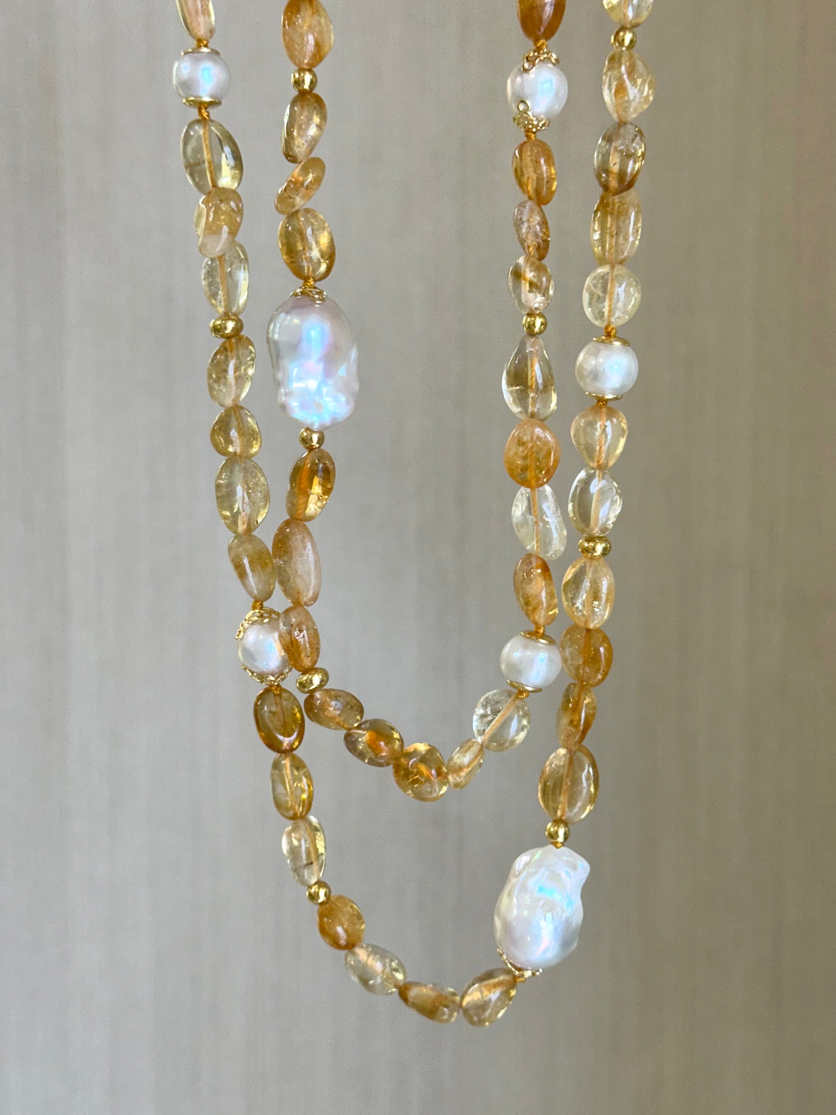 Long Citrine And Pearl Necklace “Sancti Petri”