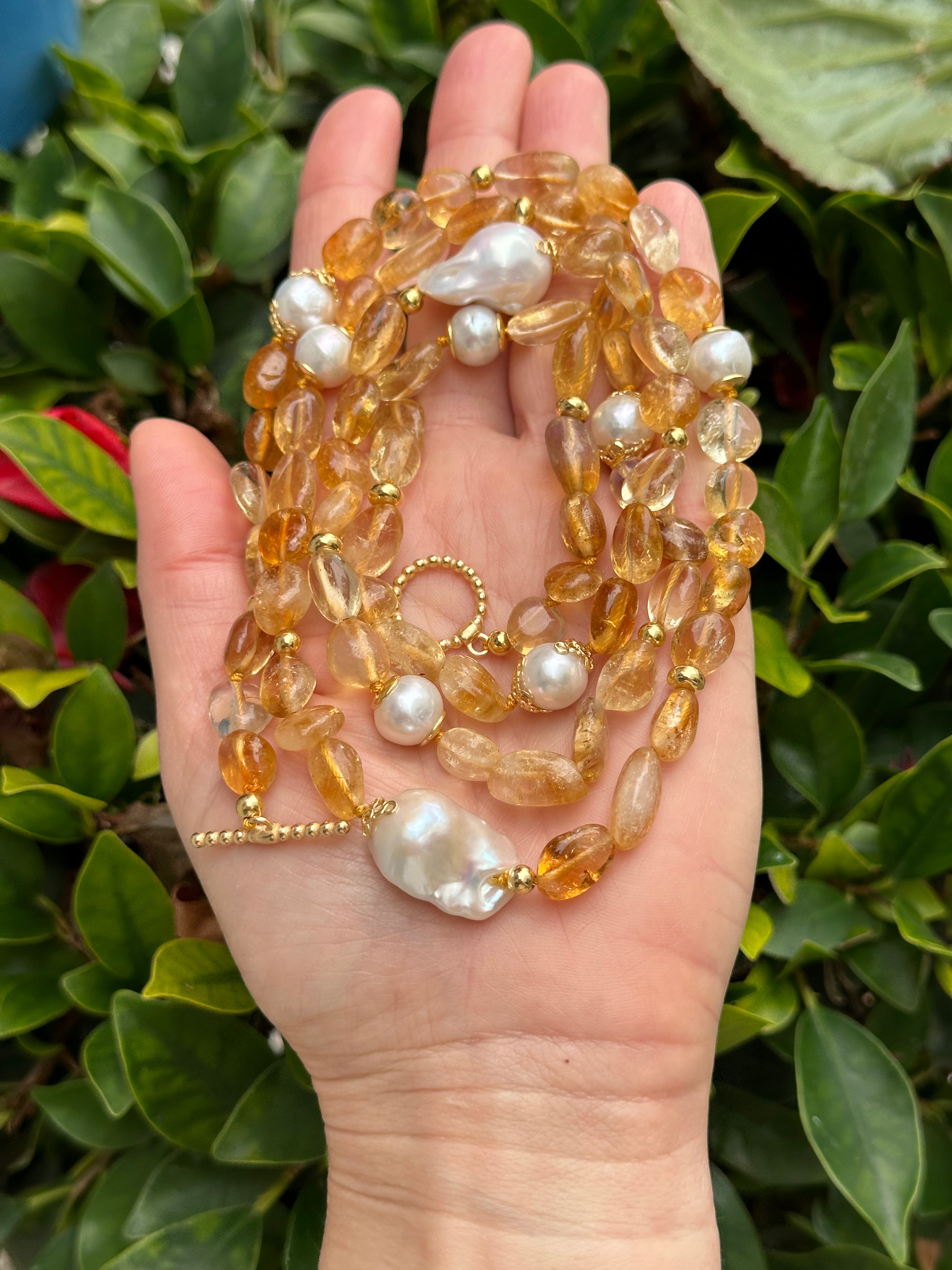 Long Citrine And Pearl Necklace “Sancti Petri”