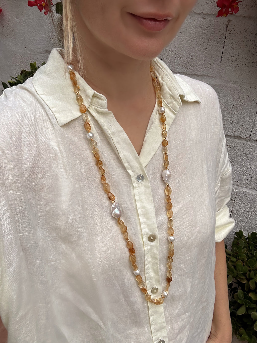 Long Citrine And Pearl Necklace “Sancti Petri”