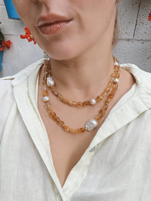 Long Citrine And Pearl Necklace “Sancti Petri”