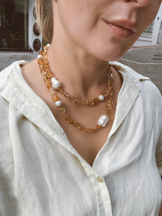 Long Citrine And Pearl Necklace “Sancti Petri”