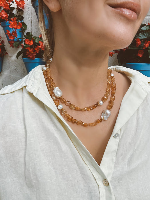Long Citrine And Pearl Necklace “Sancti Petri”