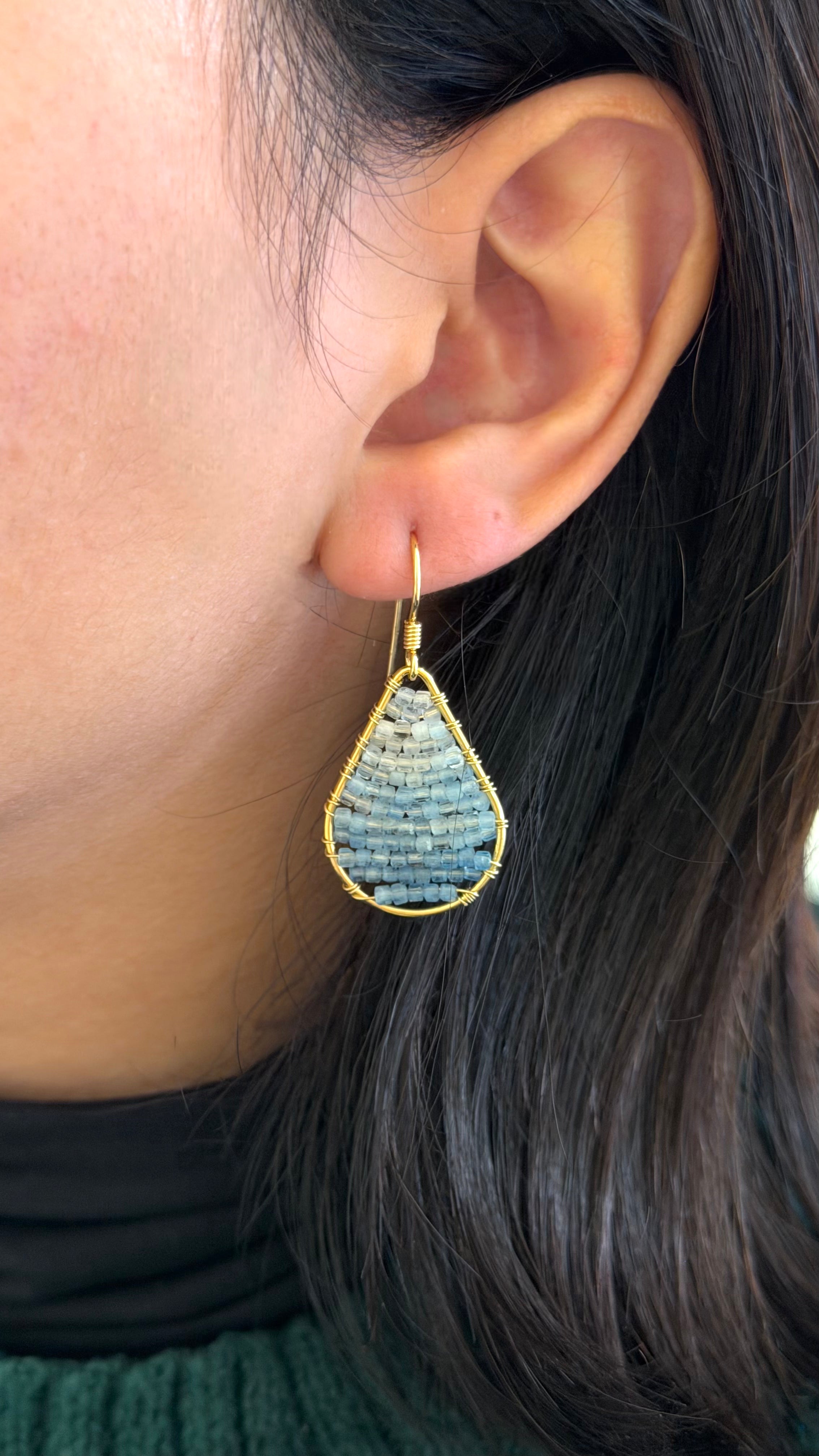 Aquamarine Gradient Teardrop Earrings — Gold Vermeil & Gold-Filled on Sterling Silver