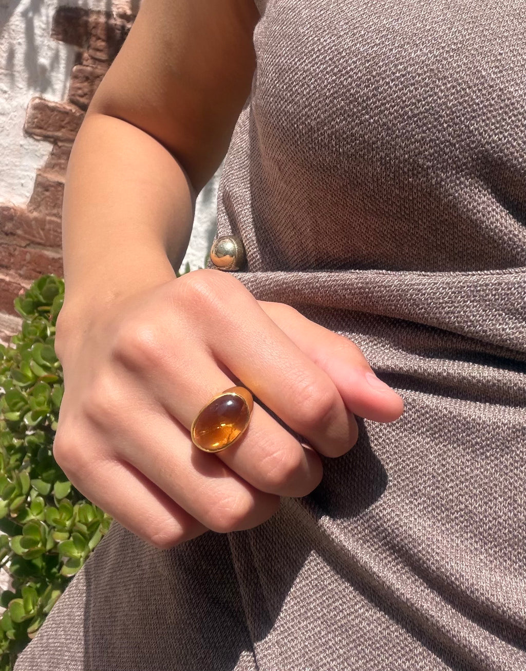 Citrine Cabochon Ring — Gold-Plated Sterling Silver