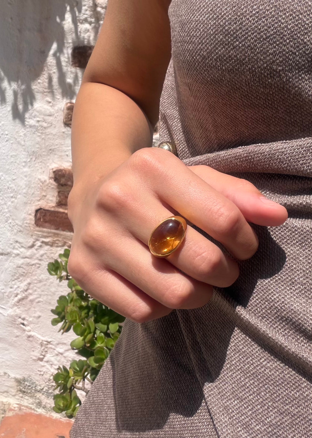 Citrine Cabochon Ring — Gold-Plated Sterling Silver