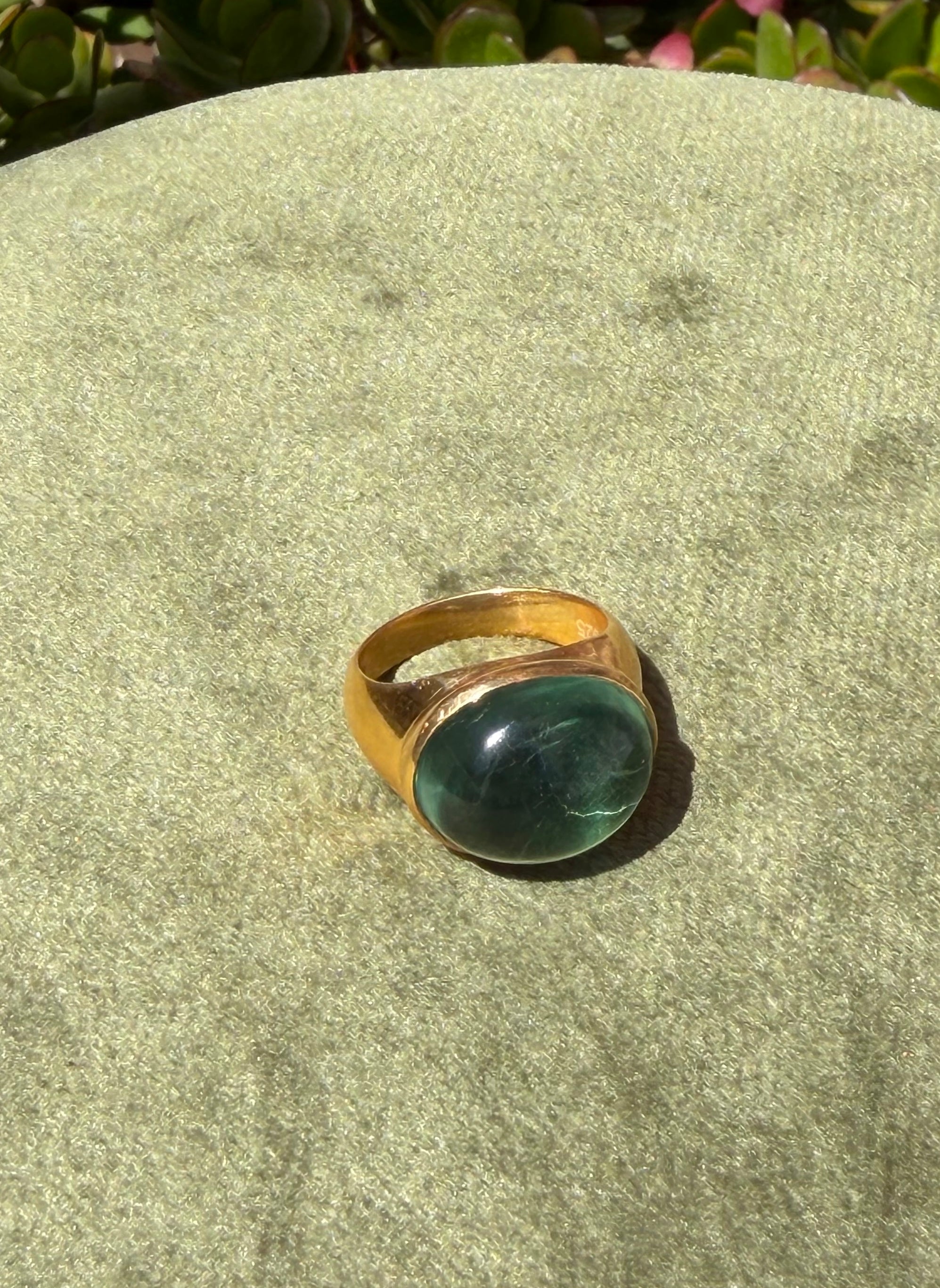 Teal Fluorite Cabochon Ring — Gold-Plated Sterling Silver