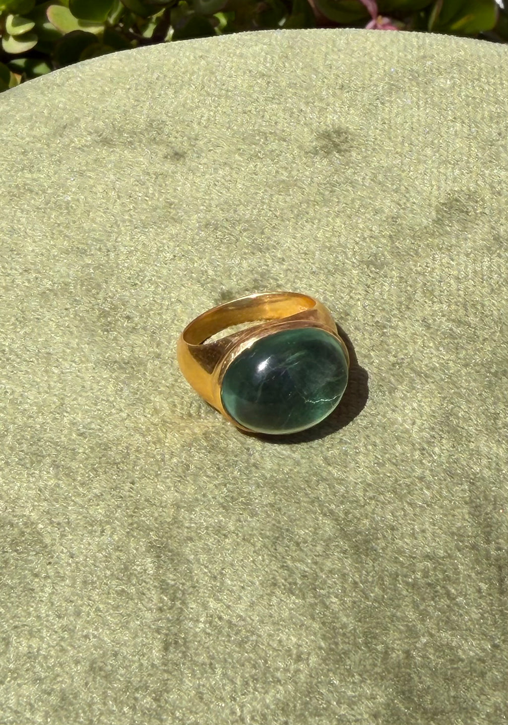 Teal Fluorite Cabochon Ring — Gold-Plated Sterling Silver