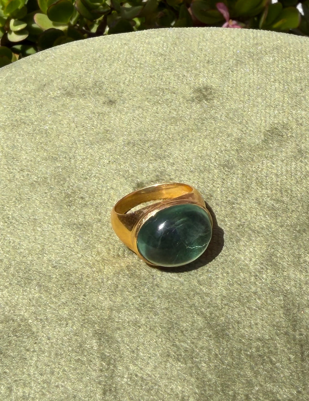 Teal Fluorite Cabochon Ring — Gold-Plated Sterling Silver