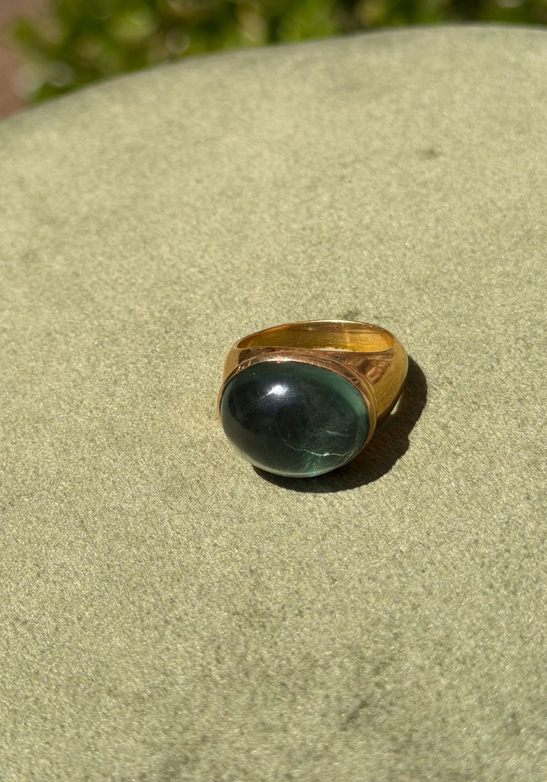 Teal Fluorite Cabochon Ring — Gold-Plated Sterling Silver