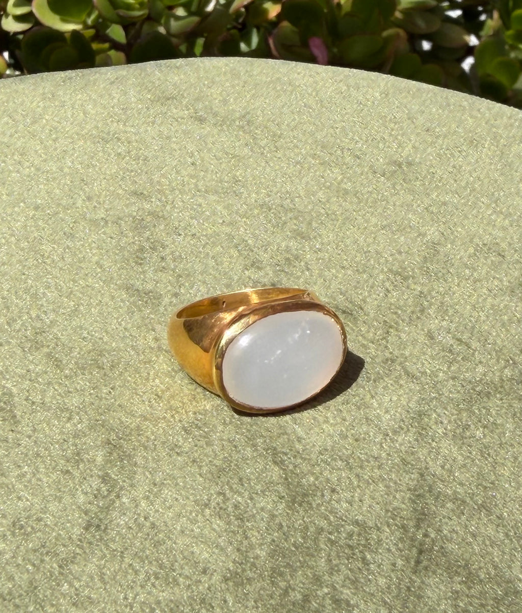 Luminous Moonstone Cabochon Ring — Gold-Plated Sterling Silver