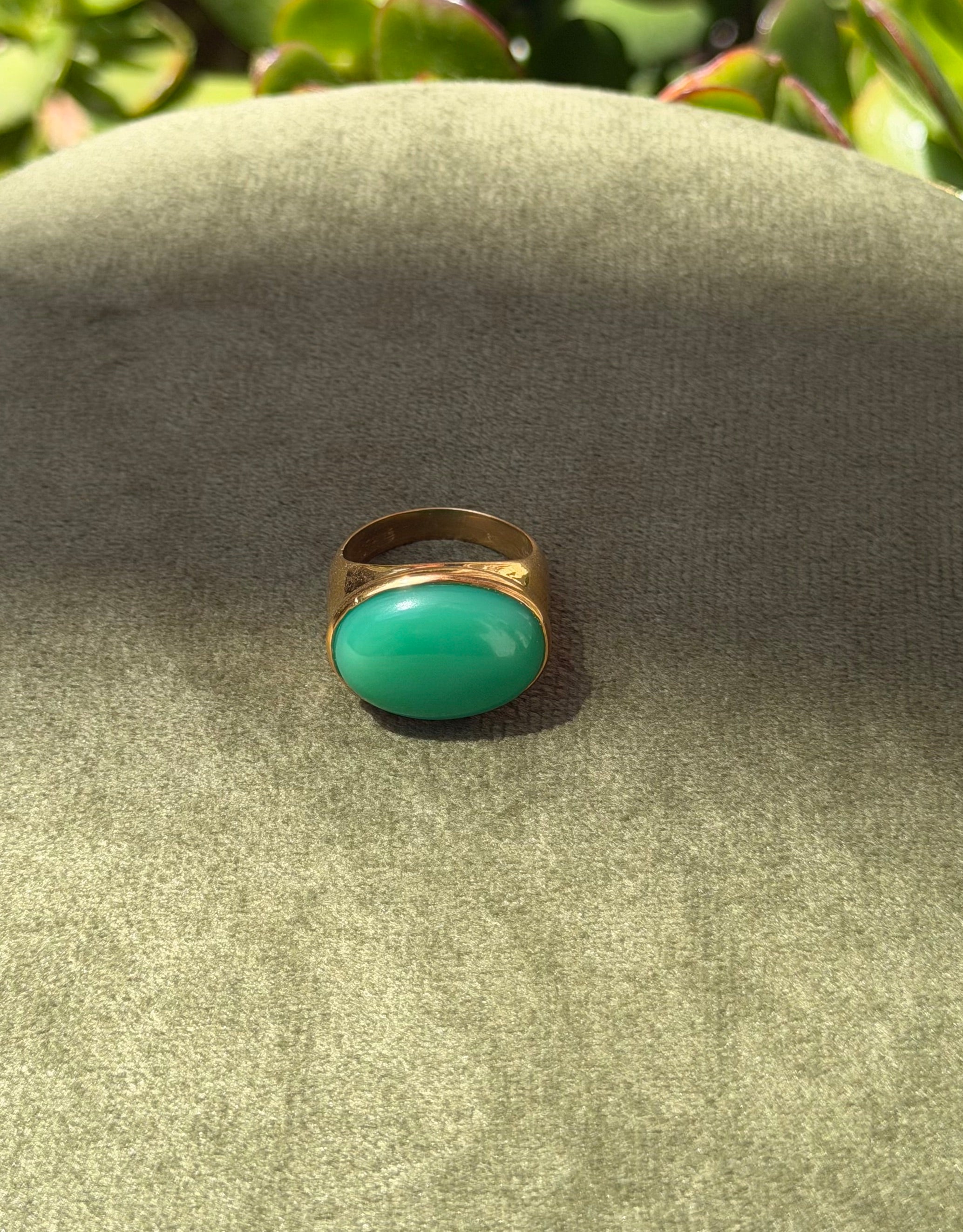 Vibrant Chrysoprase Cabochon Ring — Gold-Plated Sterling Silver