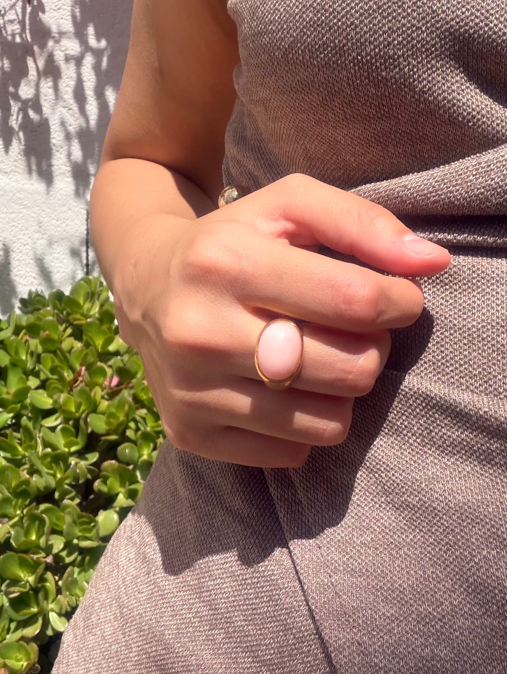 Blush Opal Cabochon Ring — Gold-Plated Sterling Silver