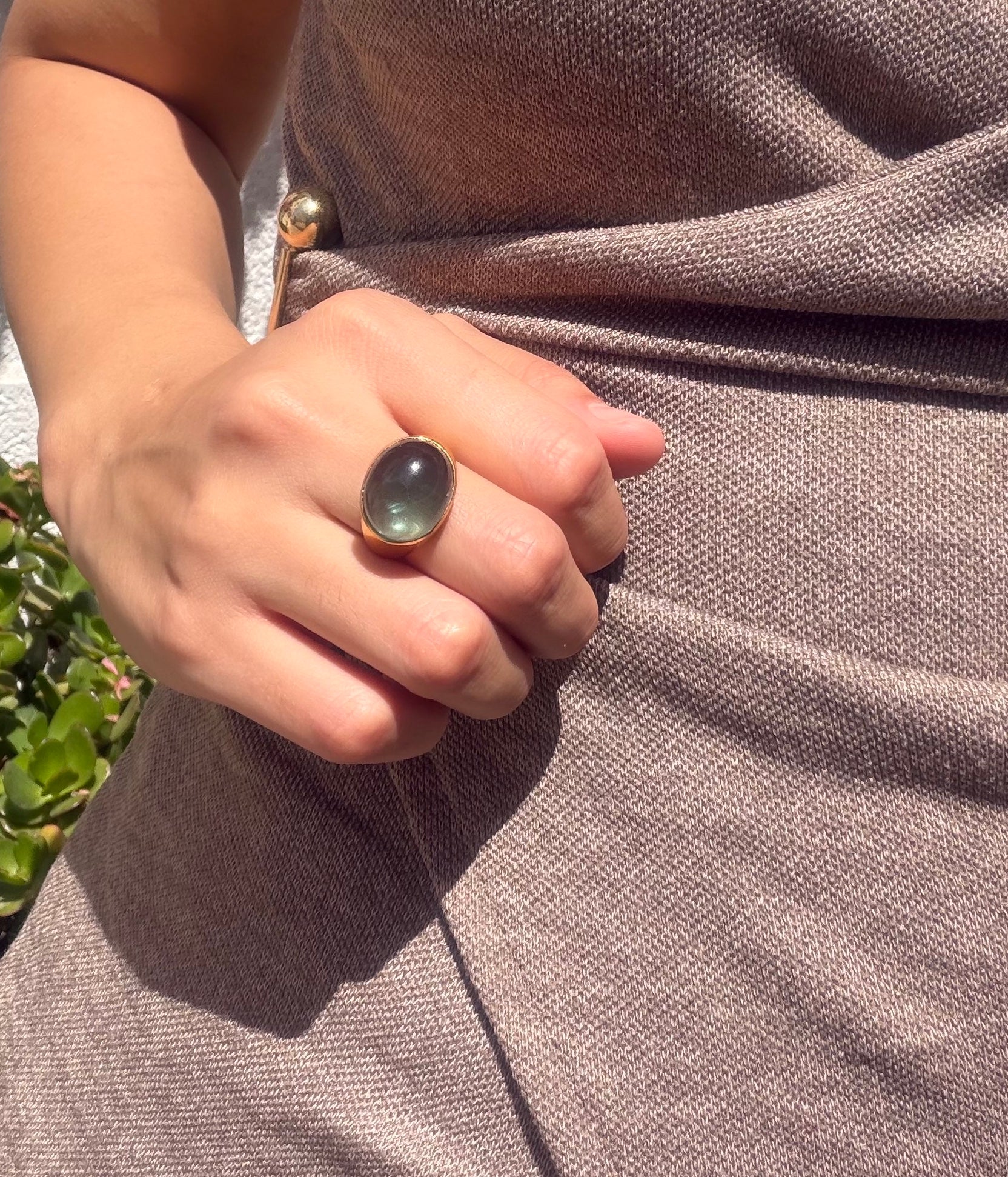 Teal Fluorite Cabochon Ring — Gold-Plated Sterling Silver