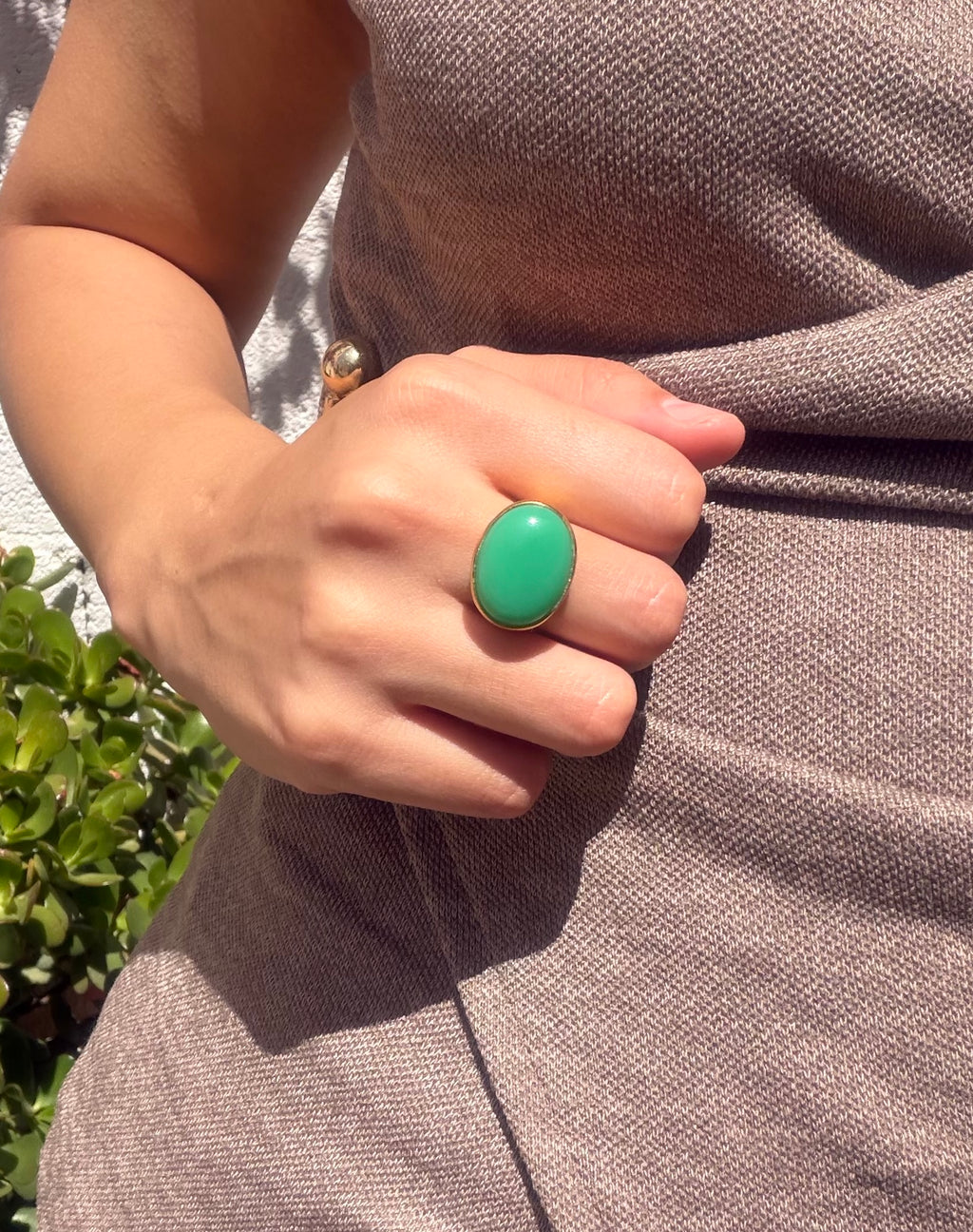 Vibrant Chrysoprase Cabochon Ring — Gold-Plated Sterling Silver