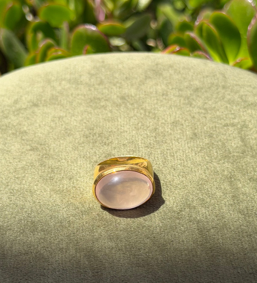 Soft Rose Quartz Cabochon Ring — Gold‑Plated Sterling Silver
