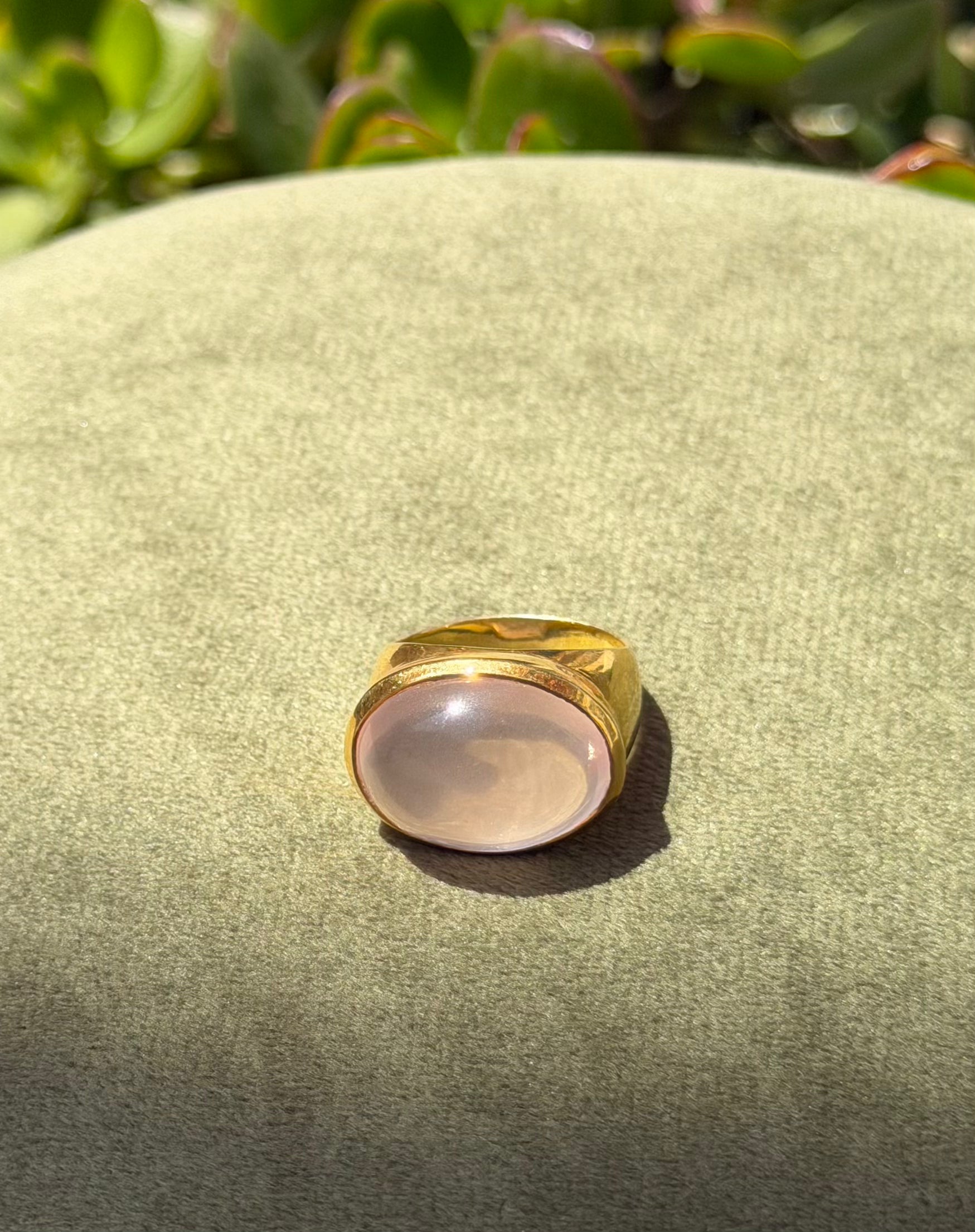 Soft Rose Quartz Cabochon Ring — Gold‑Plated Sterling Silver