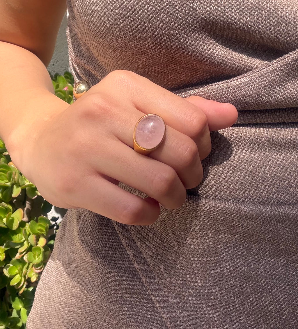 Blush Morganite Cabochon Ring — Gold-Plated Sterling Silver