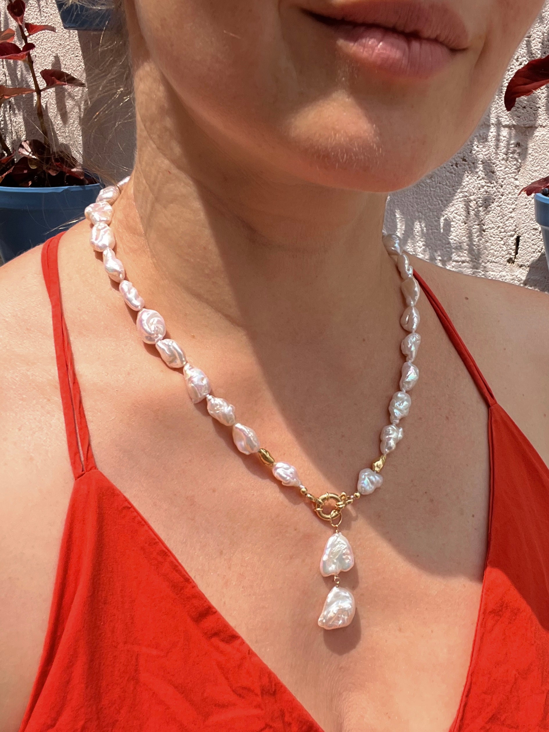 Keshi Pearls Lariat Necklace