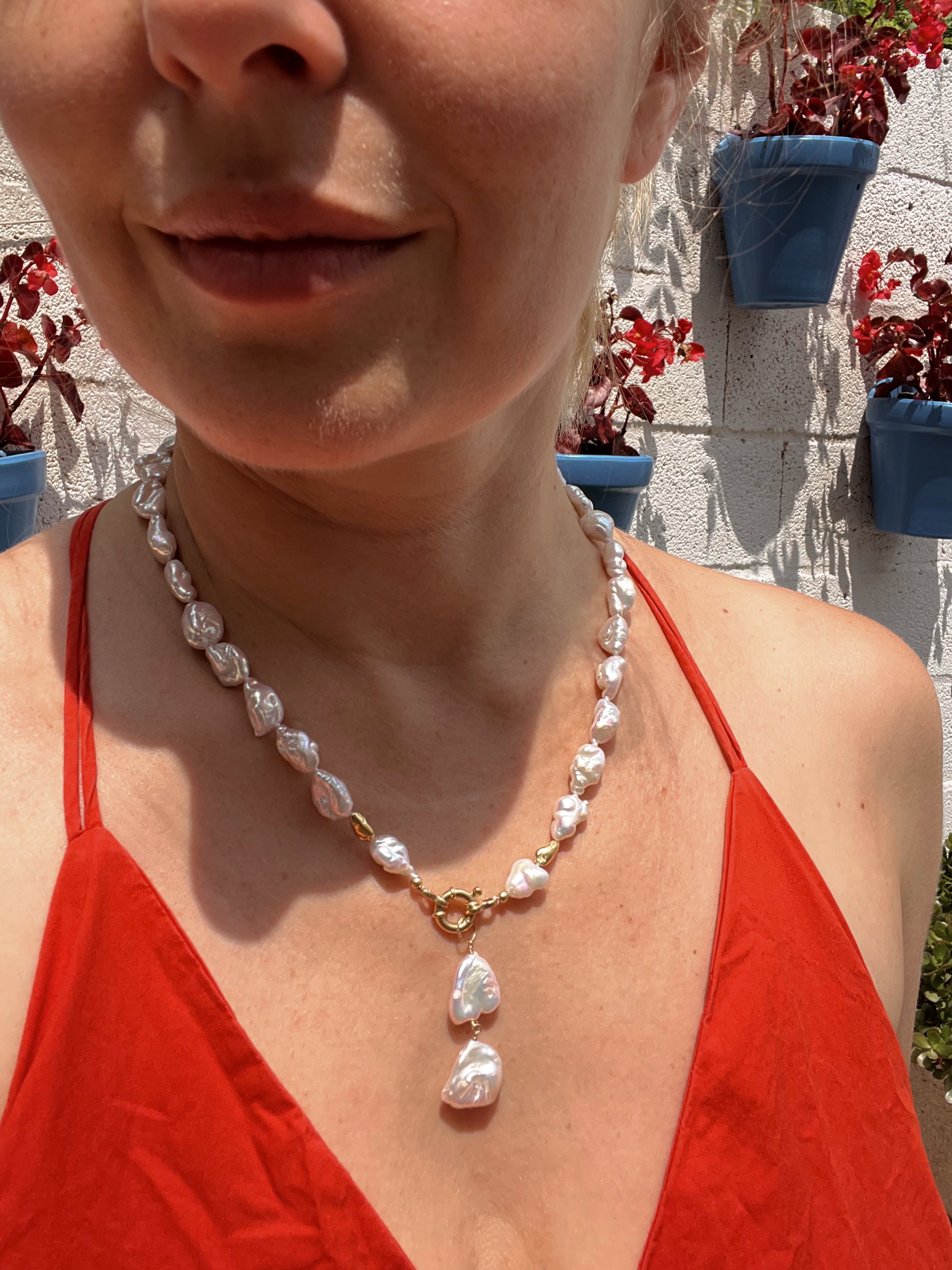 Keshi Pearls Lariat Necklace