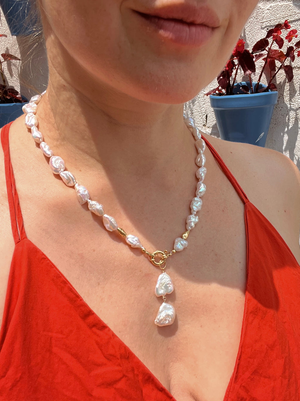 Keshi Pearls Lariat Necklace