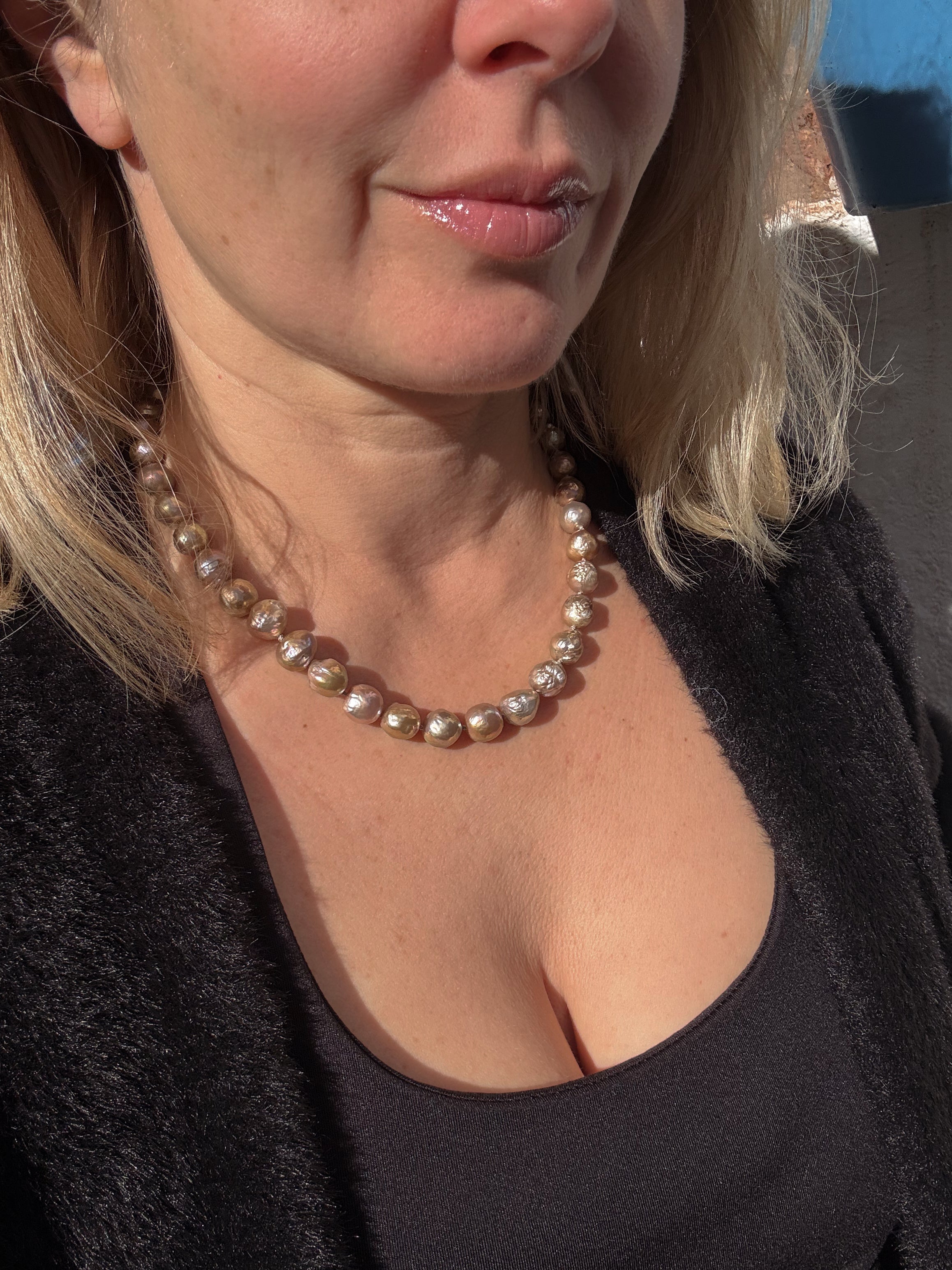 Lavender Blush Edison Baroque Pearl Necklace – Multicolored Tourmaline Tassel — 18"