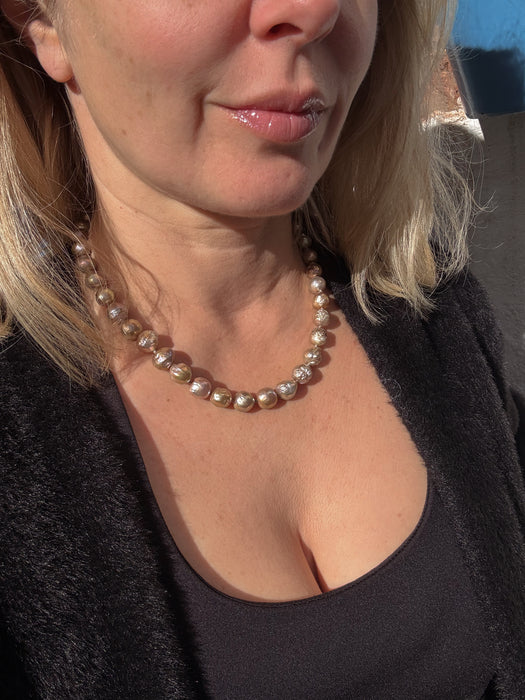 Edison Baroque Pearl Necklace with Tourmaline Tassel – Lavender Blush Pearls, Statement Gemstone Jewelry