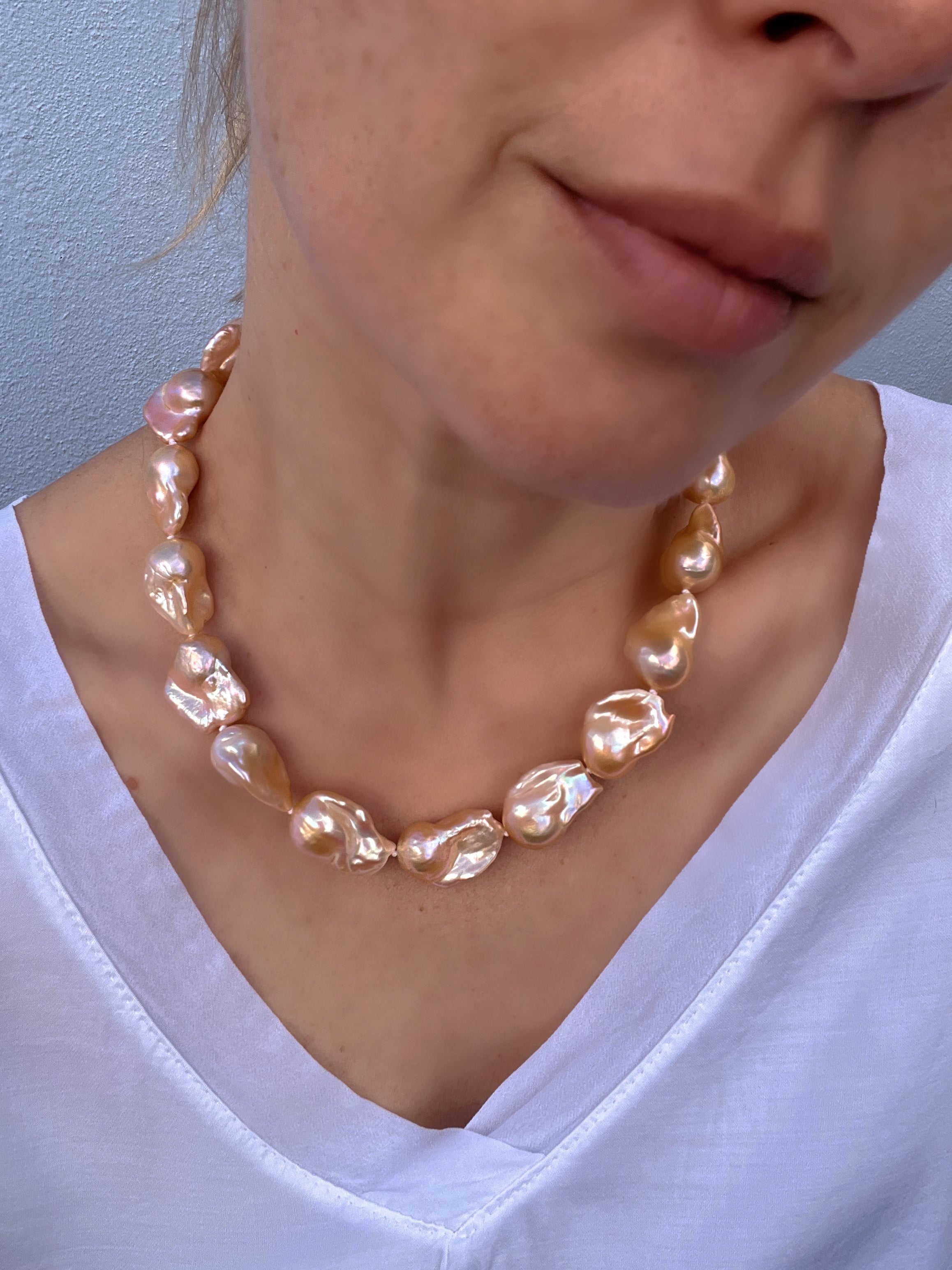 Golden Baroque Pearl Necklace Aurora Beaded Necklaces