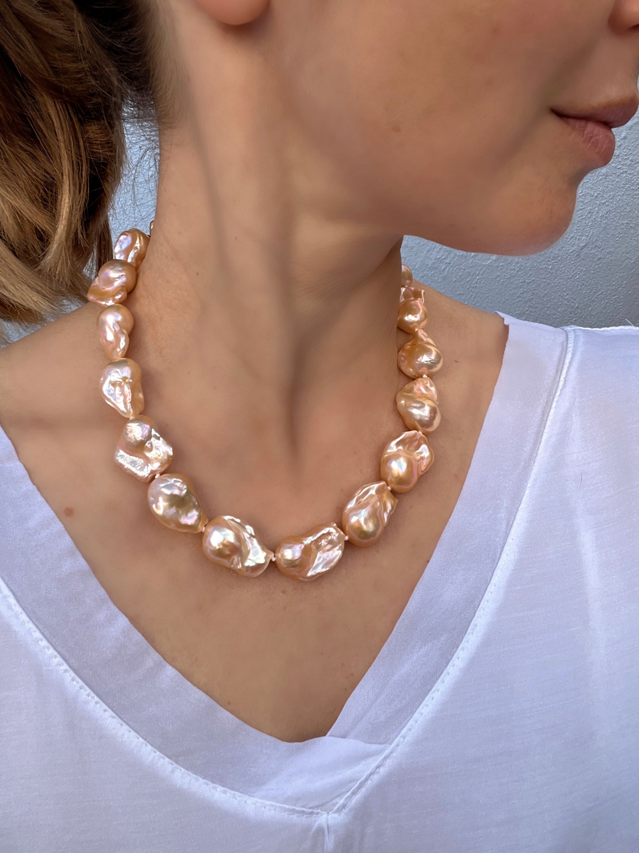 Golden Baroque Pearl Necklace Aurora Beaded Necklaces