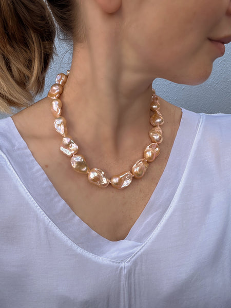 Golden Baroque Pearl Necklace Aurora Beaded Necklaces