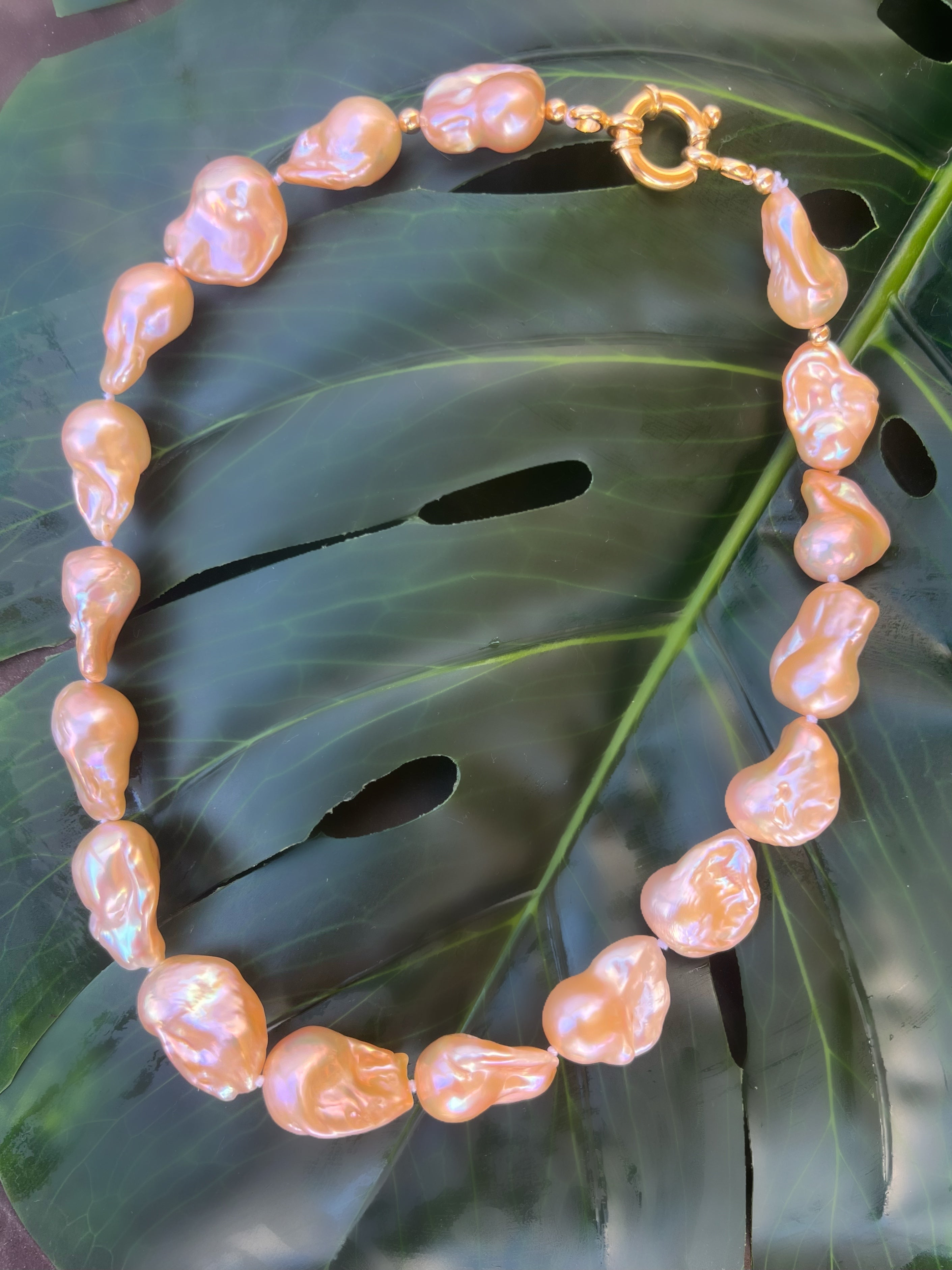 Golden Baroque Pearl Necklace Aurora Beaded Necklaces