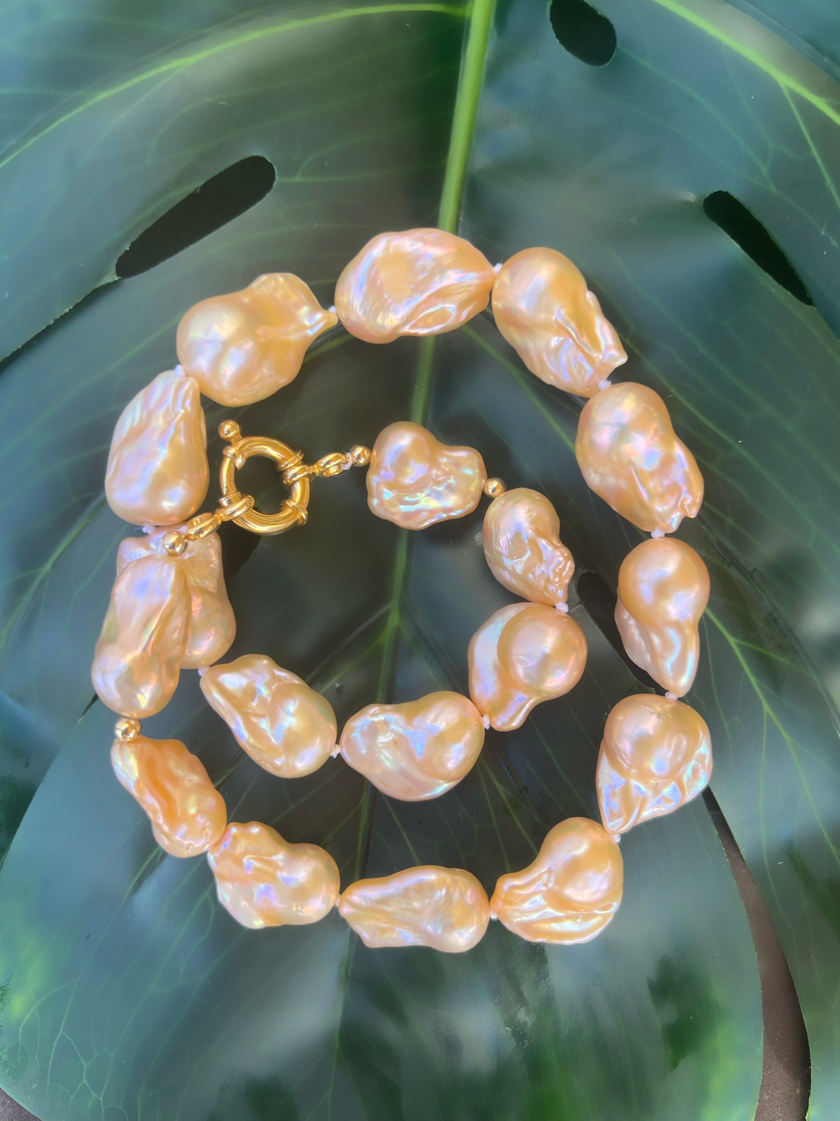 Golden Baroque Pearl Necklace Aurora Beaded Necklaces