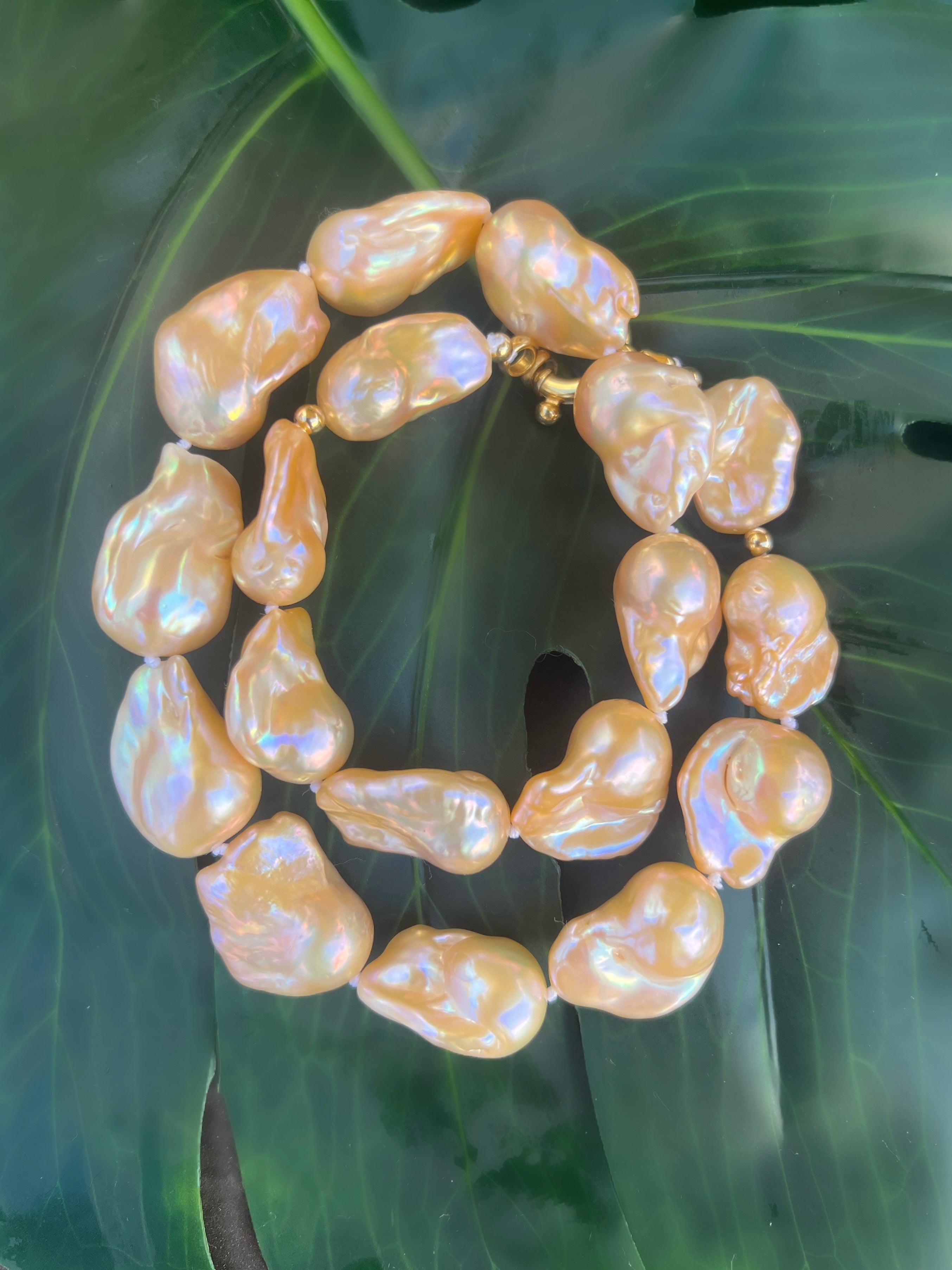 Golden Baroque Pearl Necklace Aurora Beaded Necklaces