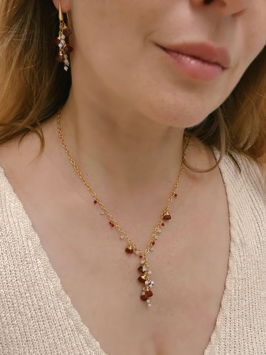 Hessonite Garnet And Lace Agate Gemstone Necklace