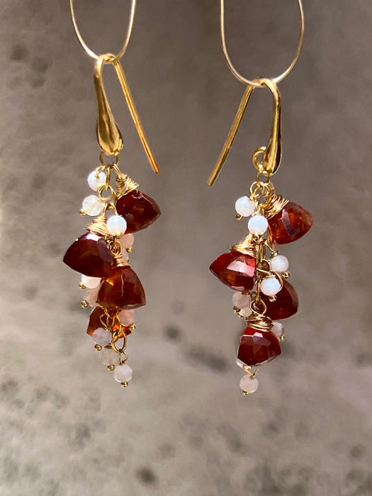 Garnet and Lace Agate Dangle earrings