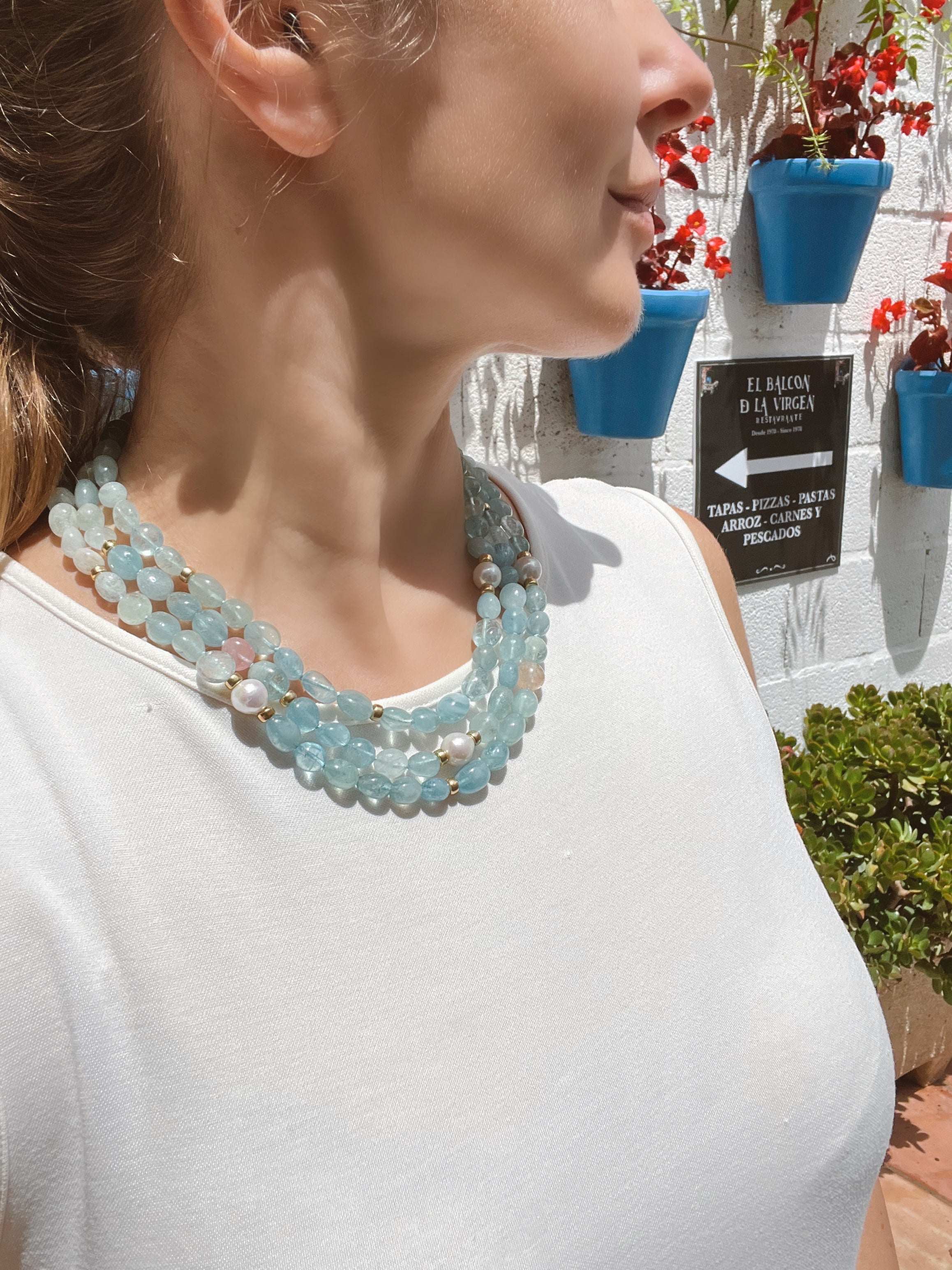 Three Layers Aquamarine Necklace