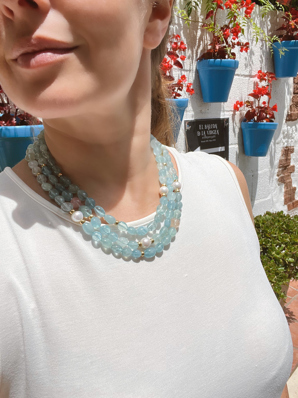 Three Layers Aquamarine Necklace