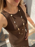 Long Chain With Keshi Pearls And Rafia Beads