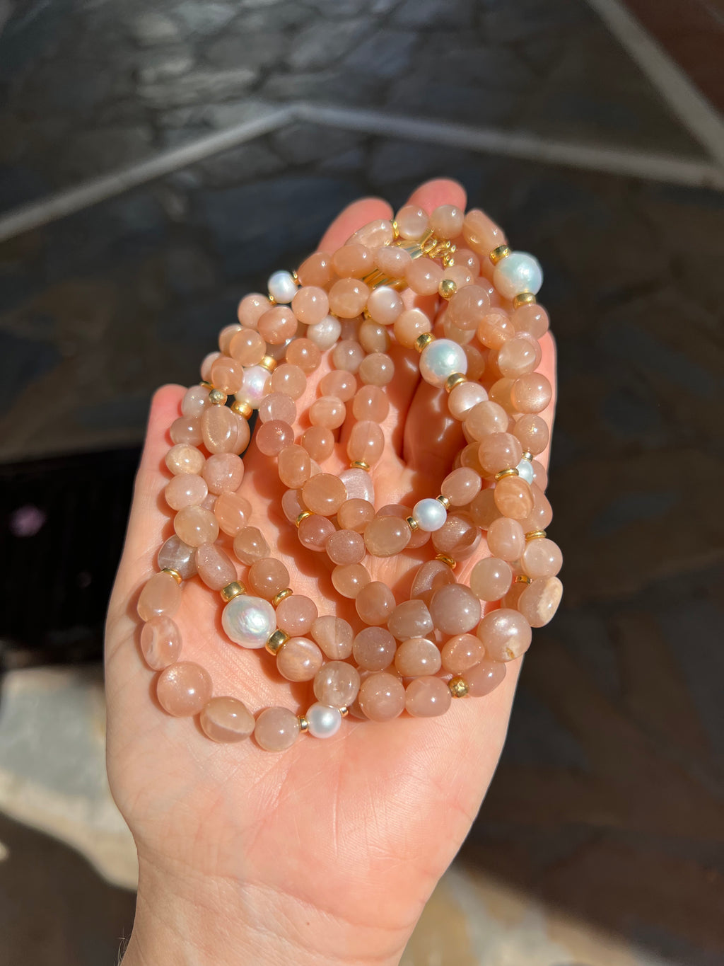 Baroque Peach Moonstone Necklace