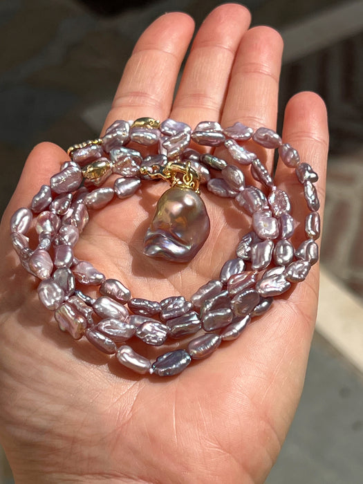 Double strand purple keshi pearl necklace