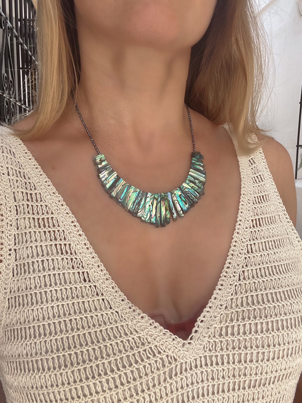 Abalone Shell Statement Necklace Dama De Noche