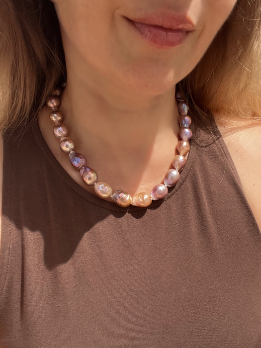 Wrinkled Baroque Pearl Necklace in Earthy Tones