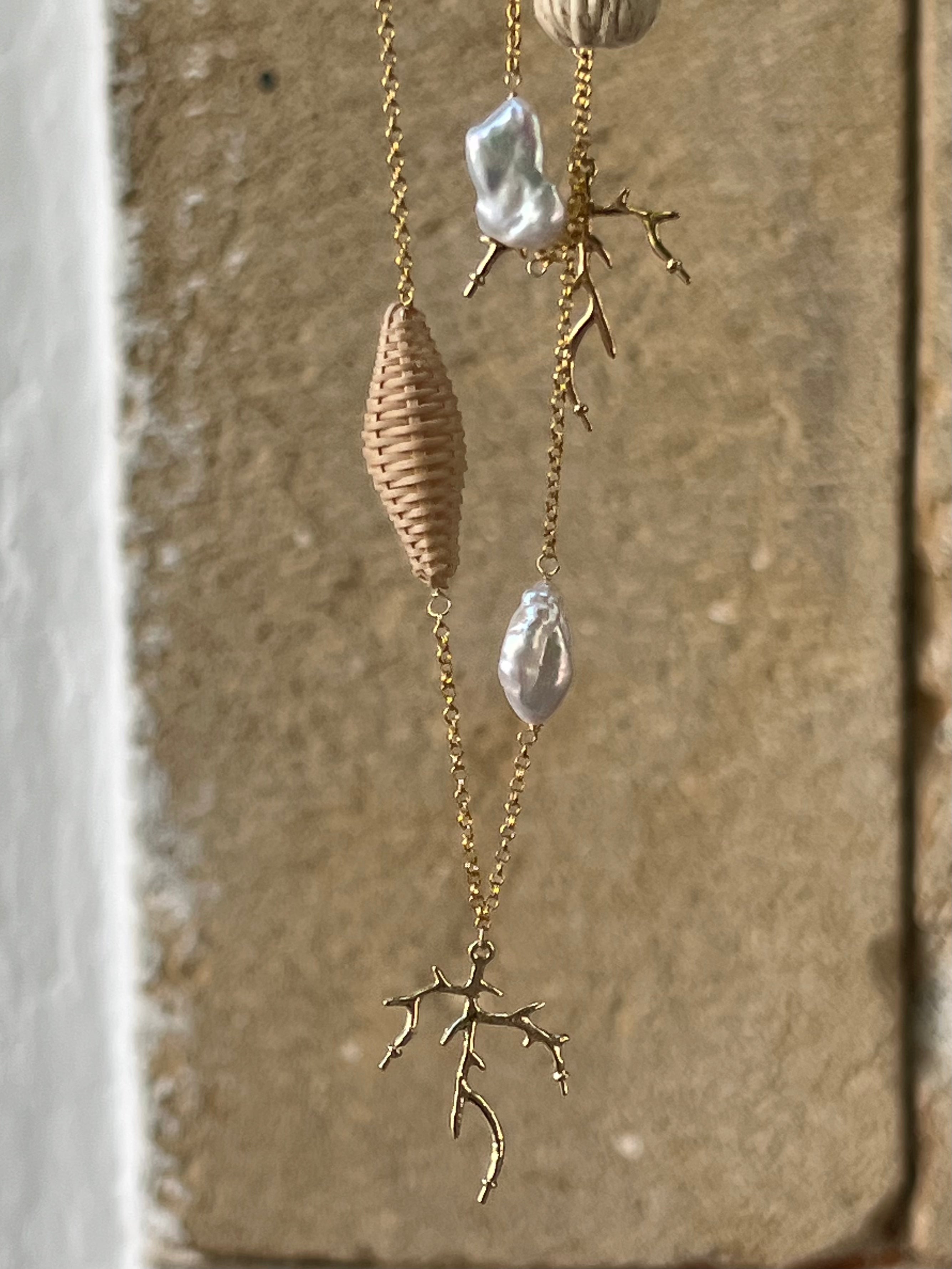 Long Chain With Keshi Pearls And Rafia Beads