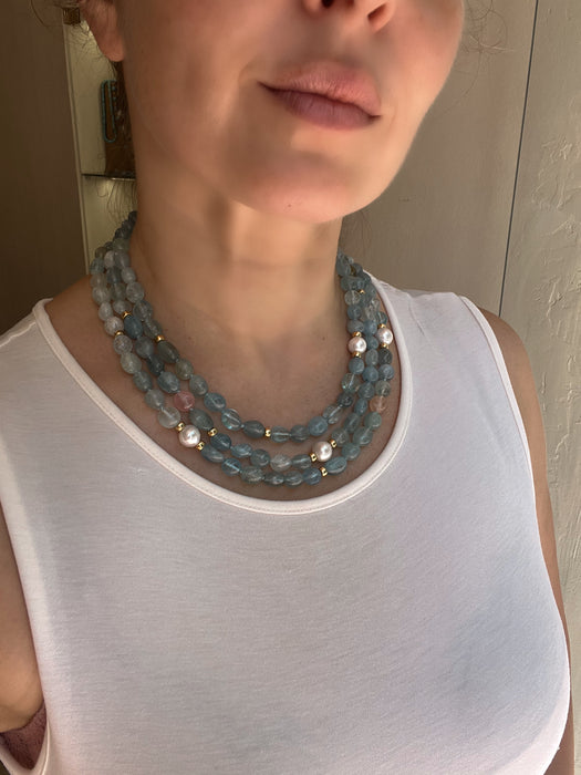 Three Layers Aquamarine Necklace