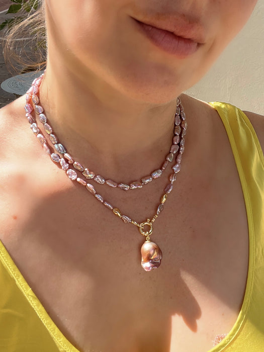 Double strand purple keshi pearl necklace