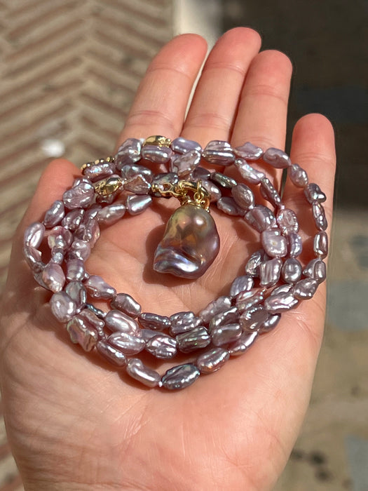 Double strand purple keshi pearl necklace