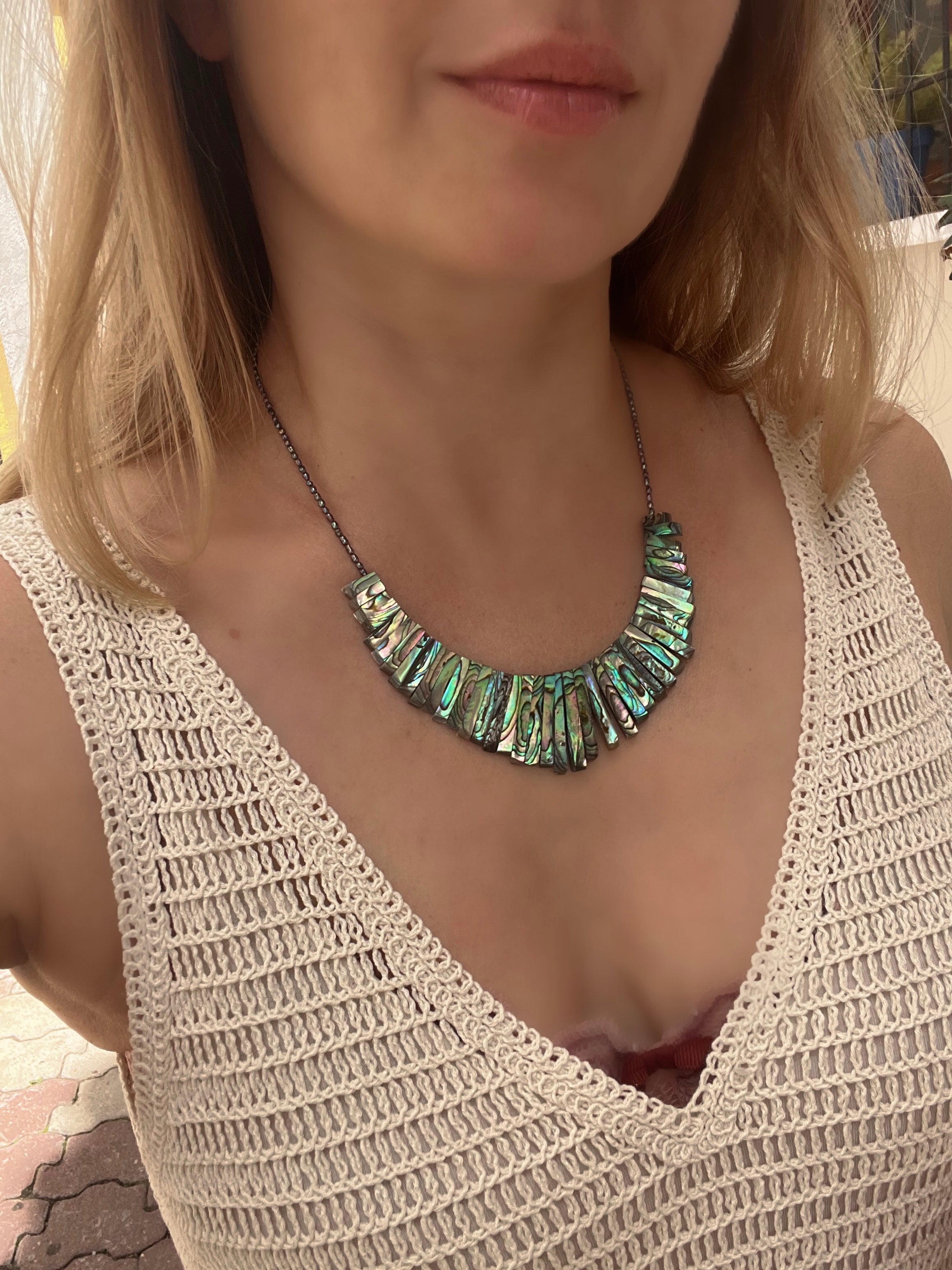 Abalone Shell Statement Necklace Dama De Noche