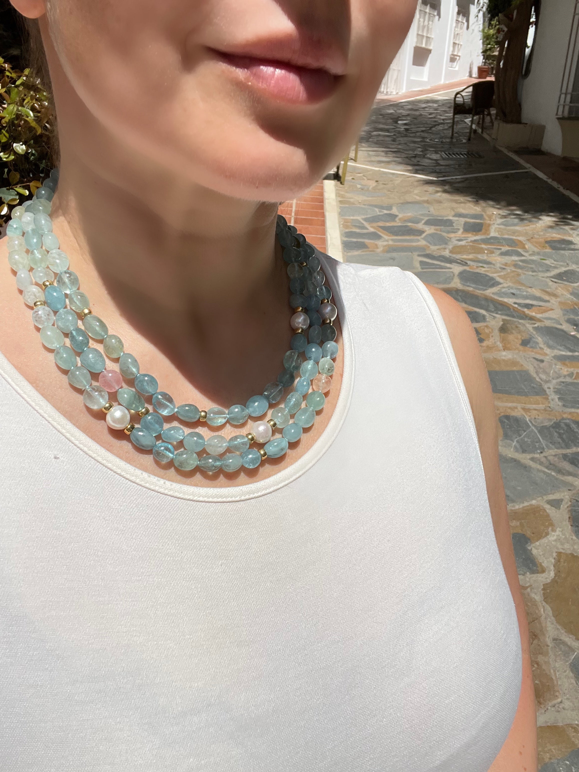 Three Layers Aquamarine Necklace
