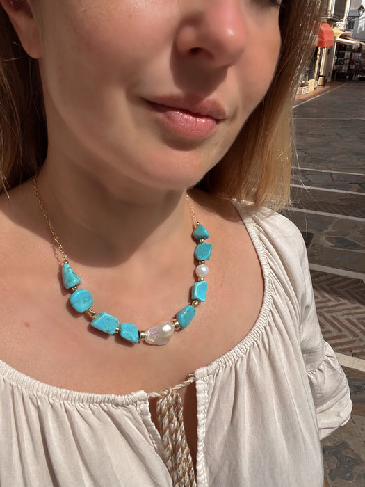 Natural Turquoise Statement Necklace Menorca